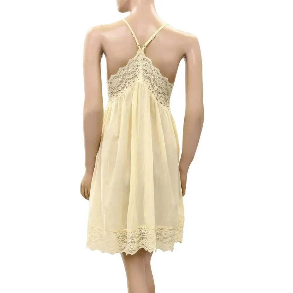 Intimately Free People Fiona Mini Slip Dress Billowy Sleeveless Lace M 289683